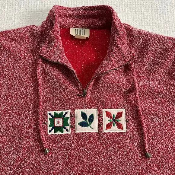 TEDDI Vintage Pullover Sweater Mock Neck Womens Medium 3/4 Zip Long Sleeve - Picture 4 of 9